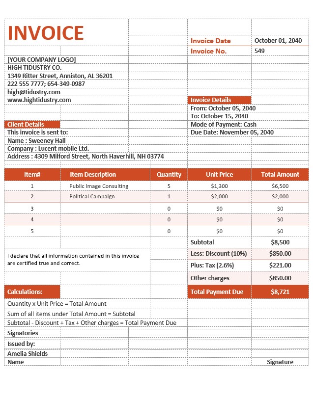 Simple Advertising Agency Invoice Template PSD template